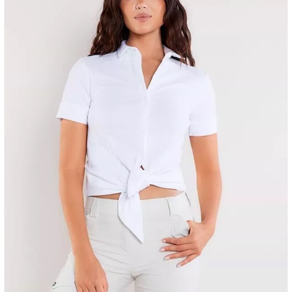 ANATOMIE NWT Tie-Front “Dot” White Shirt- Size Small